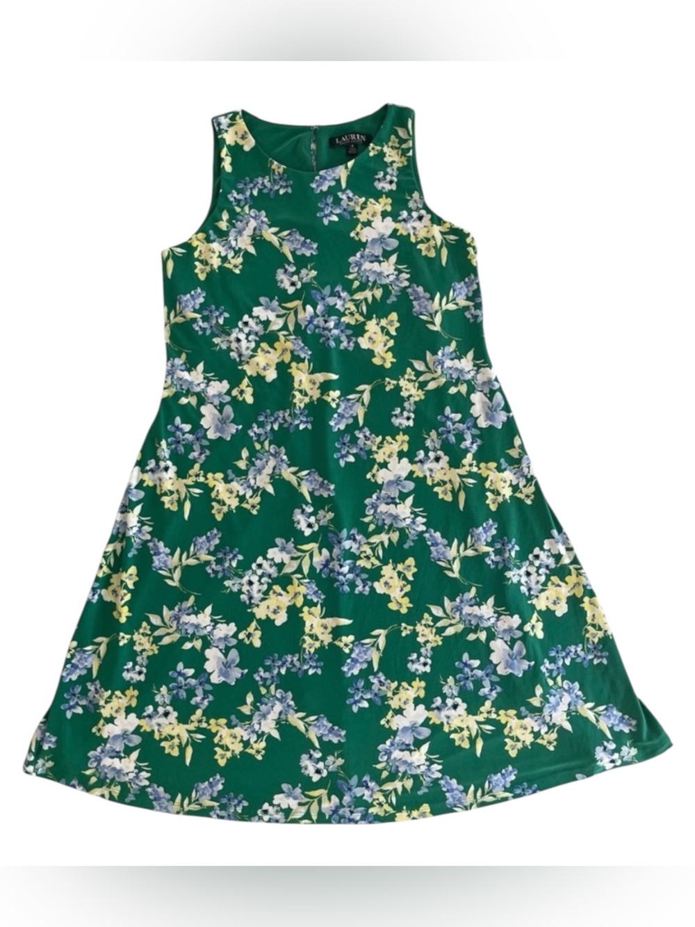 Lauren Ralph Lauren Size 6 Floral Midi Dress Sleeveless Green Blue Fit & Flare